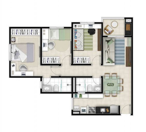 Imagem Apartamento com 3 Quartos à Venda, 68 m² em Pátio Home Resort - Taubaté