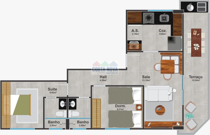 Imagem Apartamento com 2 Quartos à Venda, 55 m²
