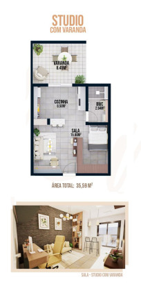 Imagem Kitnet com 1 Quarto à Venda, 35 m² em Bacacheri - Curitiba