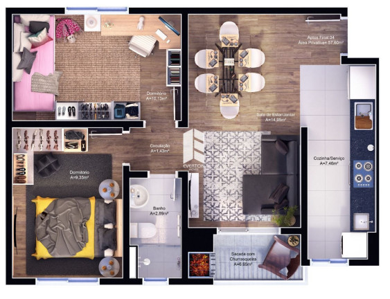 Imagem Apartamento com 2 Quartos à Venda, 57 m² em Menino Jesus - Santa Maria Imagem Apartamento com 2 Quartos à Venda, 57 m² em Menino Jesus - Santa Maria