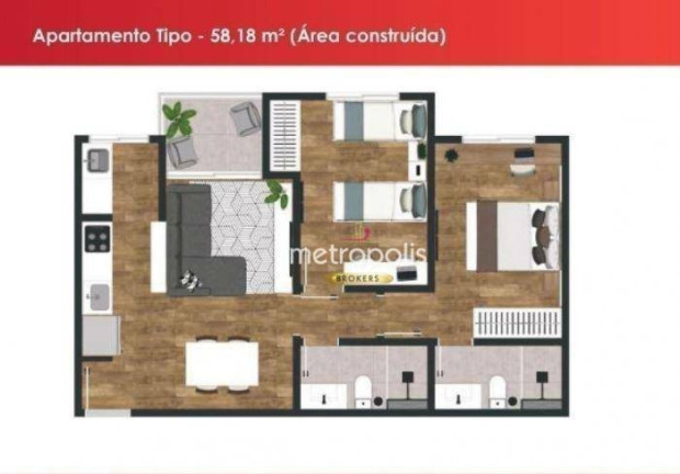 Apartamento com 2 Quartos à Venda, 58 m² em Osvaldo Cruz - São Caetano Do Sul