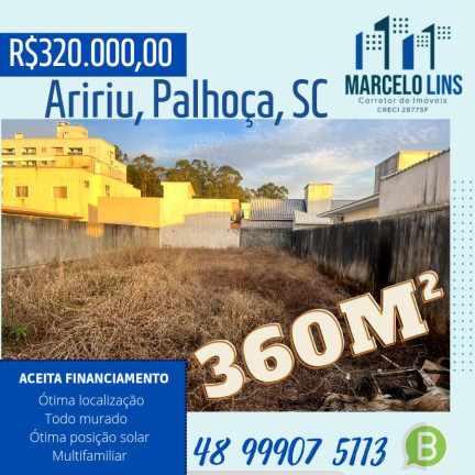 Terreno à Venda, 360 m² em Aririu - Palhoça