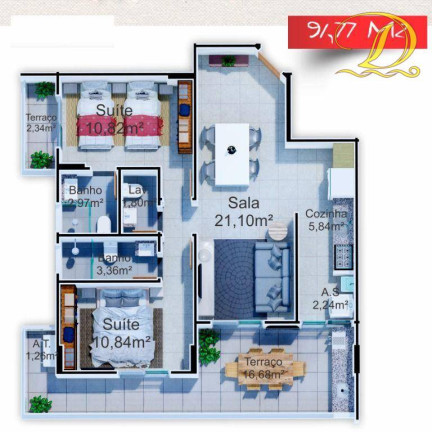 Imagem Apartamento com 2 Quartos à Venda, 91 m² em Tupi - Praia Grande