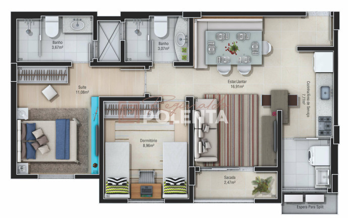 Imagem Apartamento com 2 Quartos à Venda, 63 m² em Santa Catarina - Criciúma