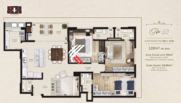 Imagem Apartamento com 3 Quartos à Venda, 128 m² em Kobrasol - São José Imagem Apartamento com 3 Quartos à Venda, 128 m² em Kobrasol - São José