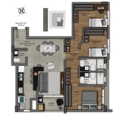 Apartamento com 3 Quartos à Venda, 93 m² em Nossa Senhora De Lourdes - Santa Maria