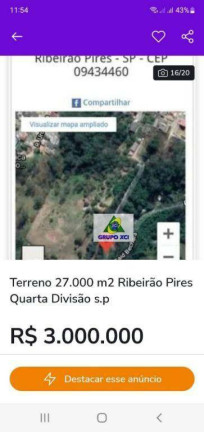 Imagem Terreno à Venda, 27.000 m² em Recanto Week End (santa Luzia) - Ribeirão Pires Imagem Terreno à Venda, 27.000 m² em Recanto Week End (santa Luzia) - Ribeirão Pires