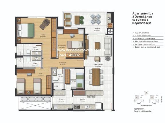 Apartamento com 3 Quartos à Venda, 122 m² em Jardim Atlântico - Florianópolis