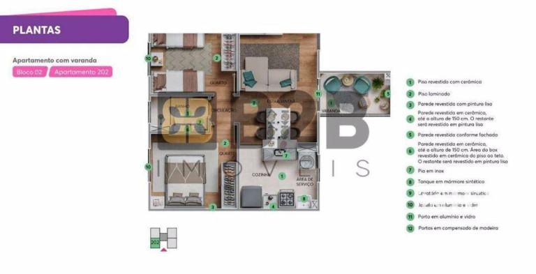 Apartamento com 2 Quartos à Venda, 39 m² em Parque Das Nações - Bauru