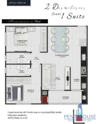 Imagem Apartamento com 2 Quartos à Venda, 73 m² em Tabuleiro - Camboriú
