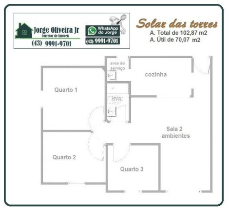 Imagem Apartamento com 3 Quartos à Venda, 70 m² em Parque Jamaica - Londrina