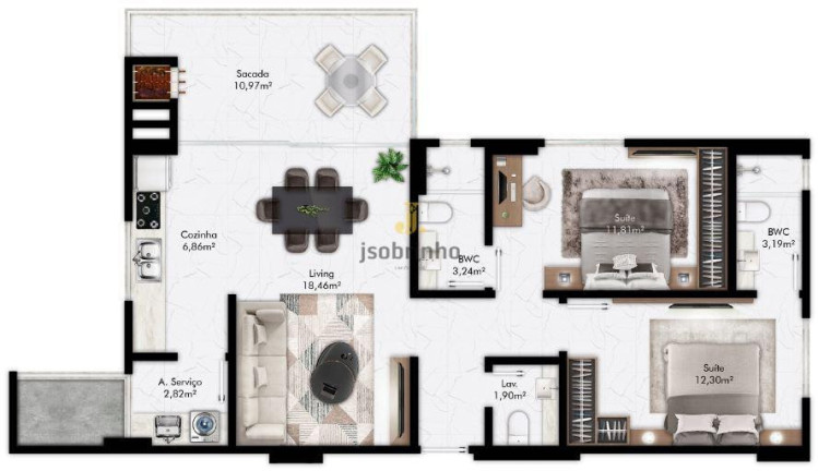 Apartamento com 3 Quartos à Venda, 103 m² em Meia Praia - Itapema