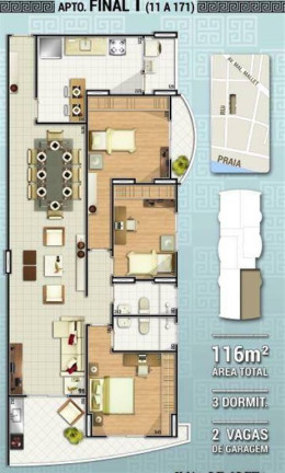 Apartamento com 3 Quartos à Venda, 116 m² em Canto Do Forte - Praia Grande