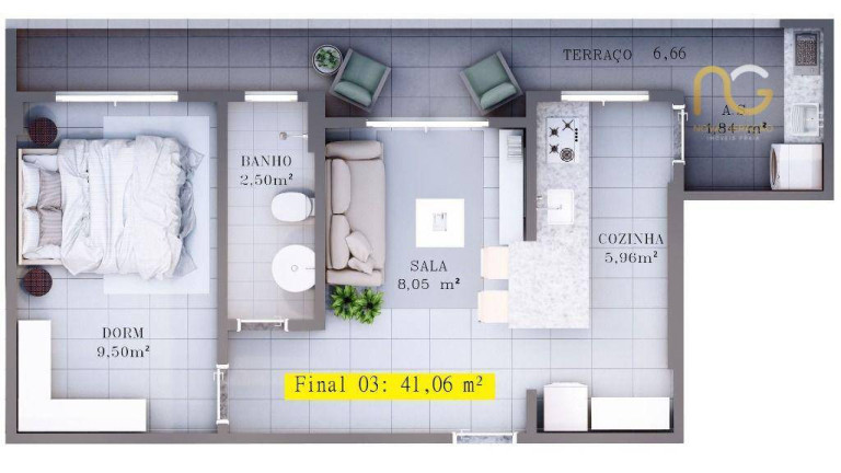 Imagem Apartamento com 1 Quarto à Venda, 41 m² em Canto Do Forte - Praia Grande