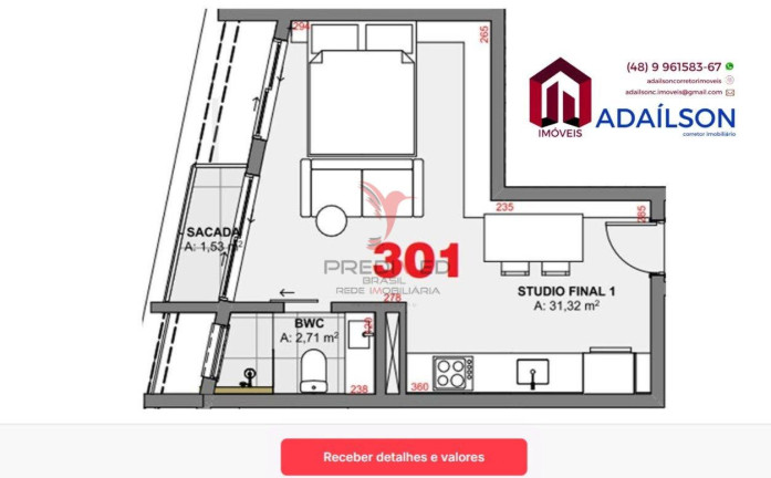 Imagem Flat com 1 Quarto à Venda, 31 m² em Agronômica - Florianópolis