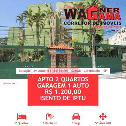 Apartamento com 2 Quartos para Alugar, 50 m² em Vila Municipal - Carapicuíba