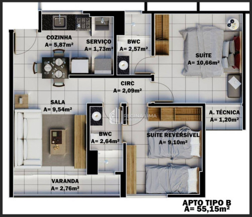 Imagem Apartamento com 2 Quartos à Venda, 55 m² em Primavera - Teresina