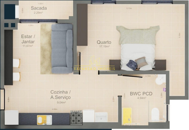 Imagem Apartamento com 2 Quartos à Venda, 52 m² em São Sebastião - Palhoça