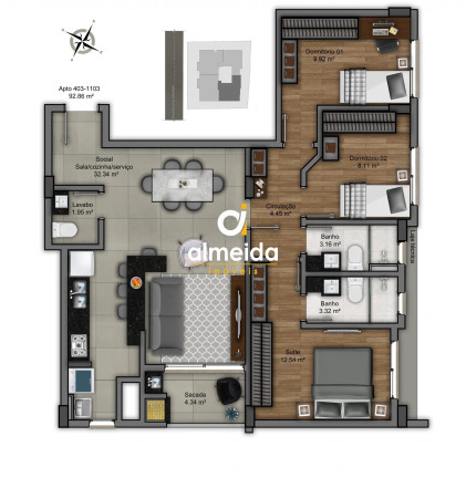 Apartamento com 3 Quartos à Venda, 92 m² em Nossa Senhora De Lourdes - Santa Maria