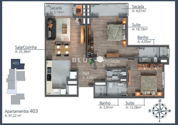 Apartamento com 1 Quarto à Venda, 79 m² em Moura - Gramado