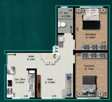 Imagem Apartamento com 2 Quartos à Venda, 54 m² em Camobi - Santa Maria