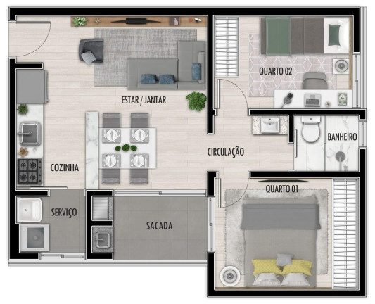 Imagem Apartamento com 2 Quartos à Venda, 56 m² em Atuba - Curitiba