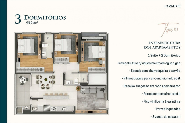 Imagem Apartamento com 3 Quartos à Venda, 93 m² em Tabuleiro - Camboriú