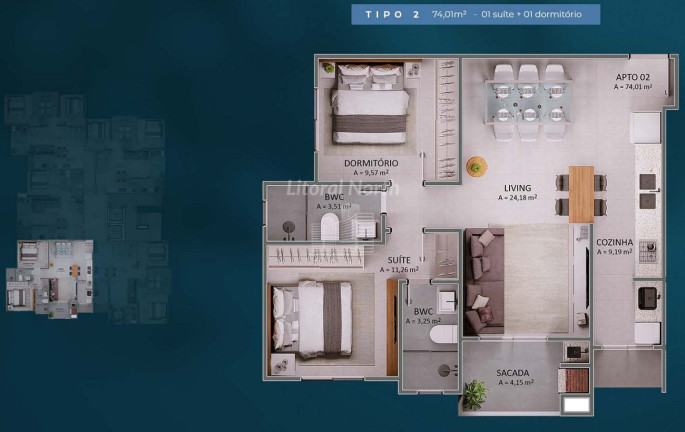 Imagem Apartamento com 2 Quartos à Venda, 74 m² em Praia Brava - Itajaí Imagem Apartamento com 2 Quartos à Venda, 74 m² em Praia Brava - Itajaí