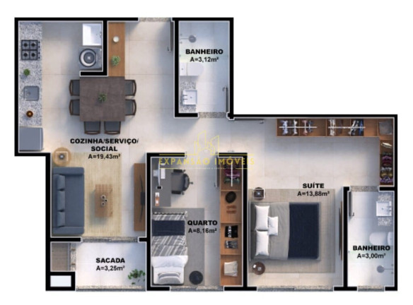 Imagem Apartamento com 2 Quartos à Venda, 59 m² em Nova Palhoça - Palhoça