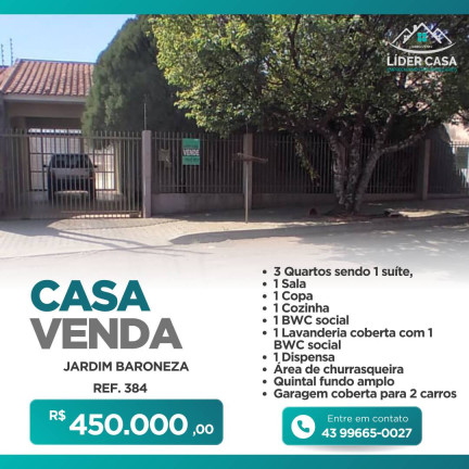 Casa com 3 Quartos à Venda, 171 m² em Jardim Baroneza - Arapongas
