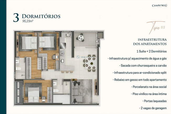 Imagem Apartamento com 3 Quartos à Venda, 93 m² em Tabuleiro - Camboriú