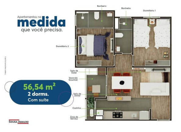 Apartamento com 2 Quartos à Venda, 53 m² em Remanso Campineiro - Hortolândia