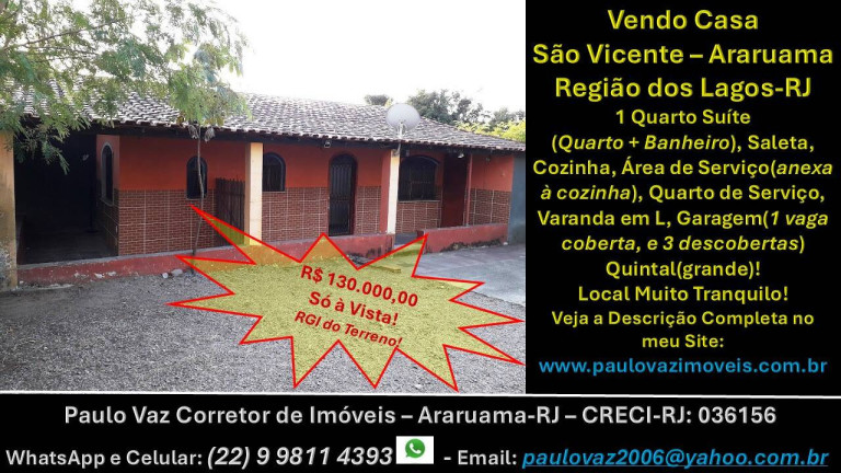 Casa com 1 Quarto à Venda, 450 m² em Monteiro (são Vicente) - Araruama
