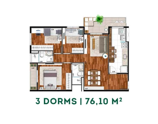 Imagem Imóvel com 3 Quartos para Alugar, 76 m² em Jardim Tupanci - Barueri