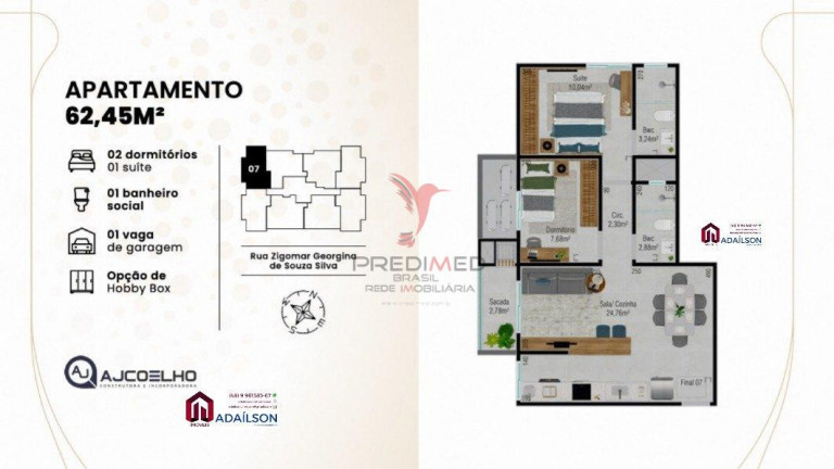Imagem Apartamento com 2 Quartos à Venda, 55 m² em Areias - São José Imagem Apartamento com 2 Quartos à Venda, 55 m² em Areias - São José