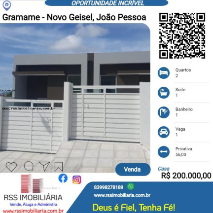 Casa com 2 Quartos à Venda, 56 m² em Gramame - João Pessoa