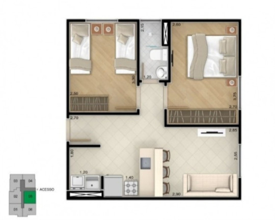 Imagem Apartamento com 2 Quartos à Venda, 45 m² em Vila Nova Sorocaba - Sorocaba