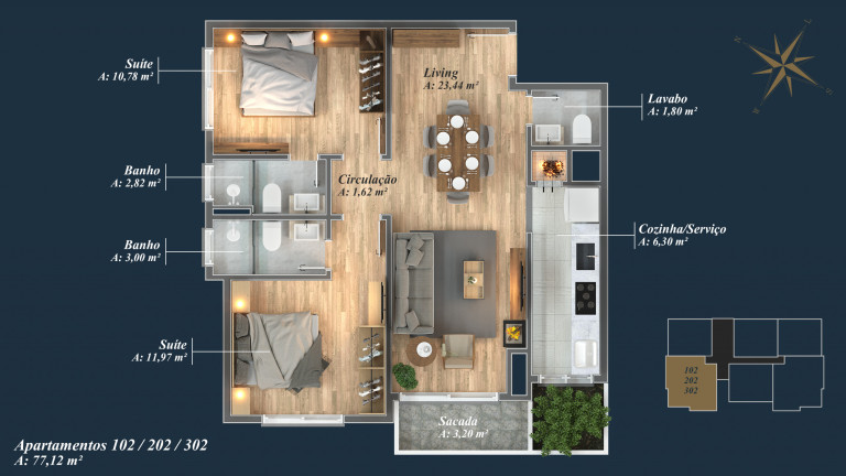 Imagem Apartamento com 2 Quartos à Venda, 77 m² em Av. Central - Gramado Imagem Apartamento com 2 Quartos à Venda, 77 m² em Av. Central - Gramado