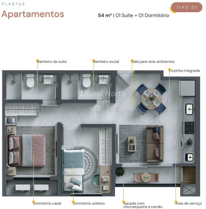 Imagem Apartamento com 2 Quartos à Venda, 54 m² em Dom Bosco - Itajaí