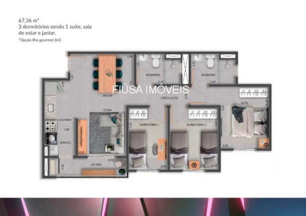 Imagem Apartamento com 3 Quartos à Venda, 67 m² em Jardim Olhos Dagua - Ribeirão Preto