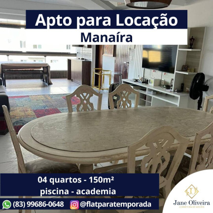 Apartamento com 4 Quartos para Alugar, 150 m² em Manaíra - João Pessoa