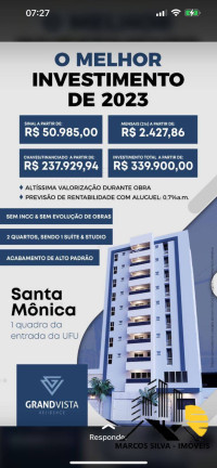 Apartamento com 2 Quartos à Venda,  em Santa Mônica - Uberlândia