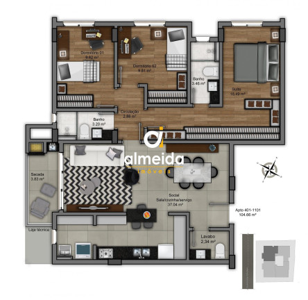 Apartamento com 3 Quartos à Venda, 104 m² em Nossa Senhora De Lourdes - Santa Maria