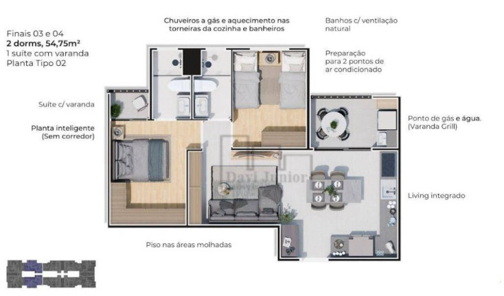 Apartamento com 2 Quartos à Venda, 54 m² em Jardim São Carlos - Sorocaba