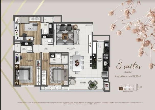 Imagem Apartamento com 3 Quartos à Venda, 113 m² em Kobrasol - São José Imagem Apartamento com 3 Quartos à Venda, 113 m² em Kobrasol - São José