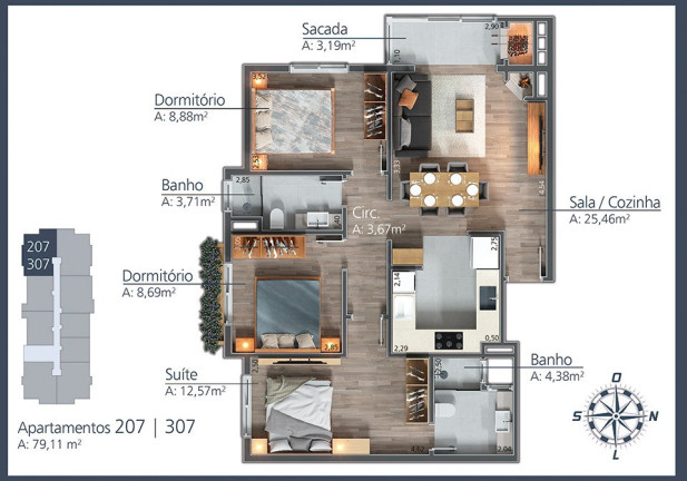 Imagem Apartamento com 2 Quartos à Venda, 94 m² em Moura - Gramado