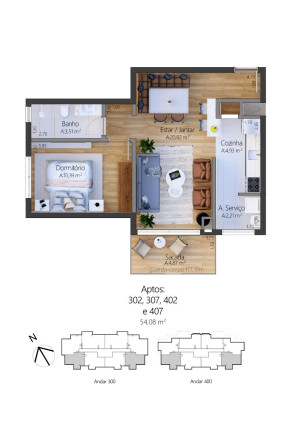 Imagem Apartamento com 1 Quarto à Venda, 54 m² em Moura - Gramado
