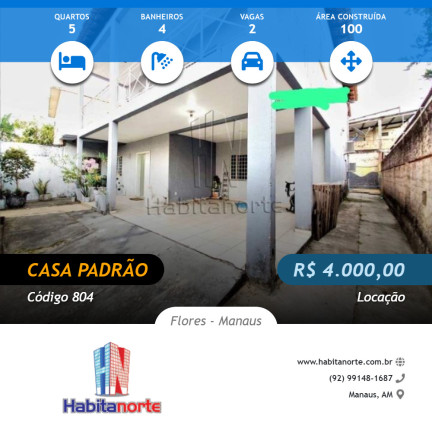 Casa com 5 Quartos para Alugar,  em Flores - Manaus