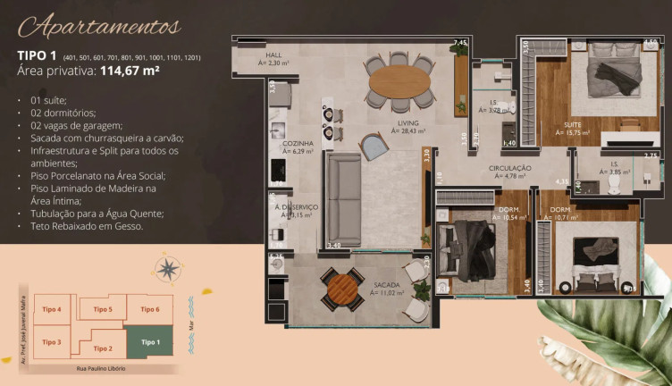 Apartamento com 3 Quartos à Venda, 114 m² em Gravatá - Navegantes