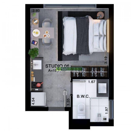Imagem Studio com 1 Quarto à Venda, 18 m² em água Verde - Curitiba